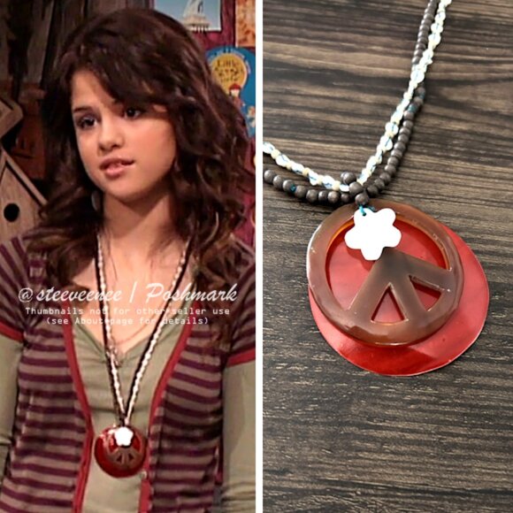 NWT 2000s Peace Symbol Beaded Necklace Pendant Necklace ASO Alex Russo - Picture 2 of 11